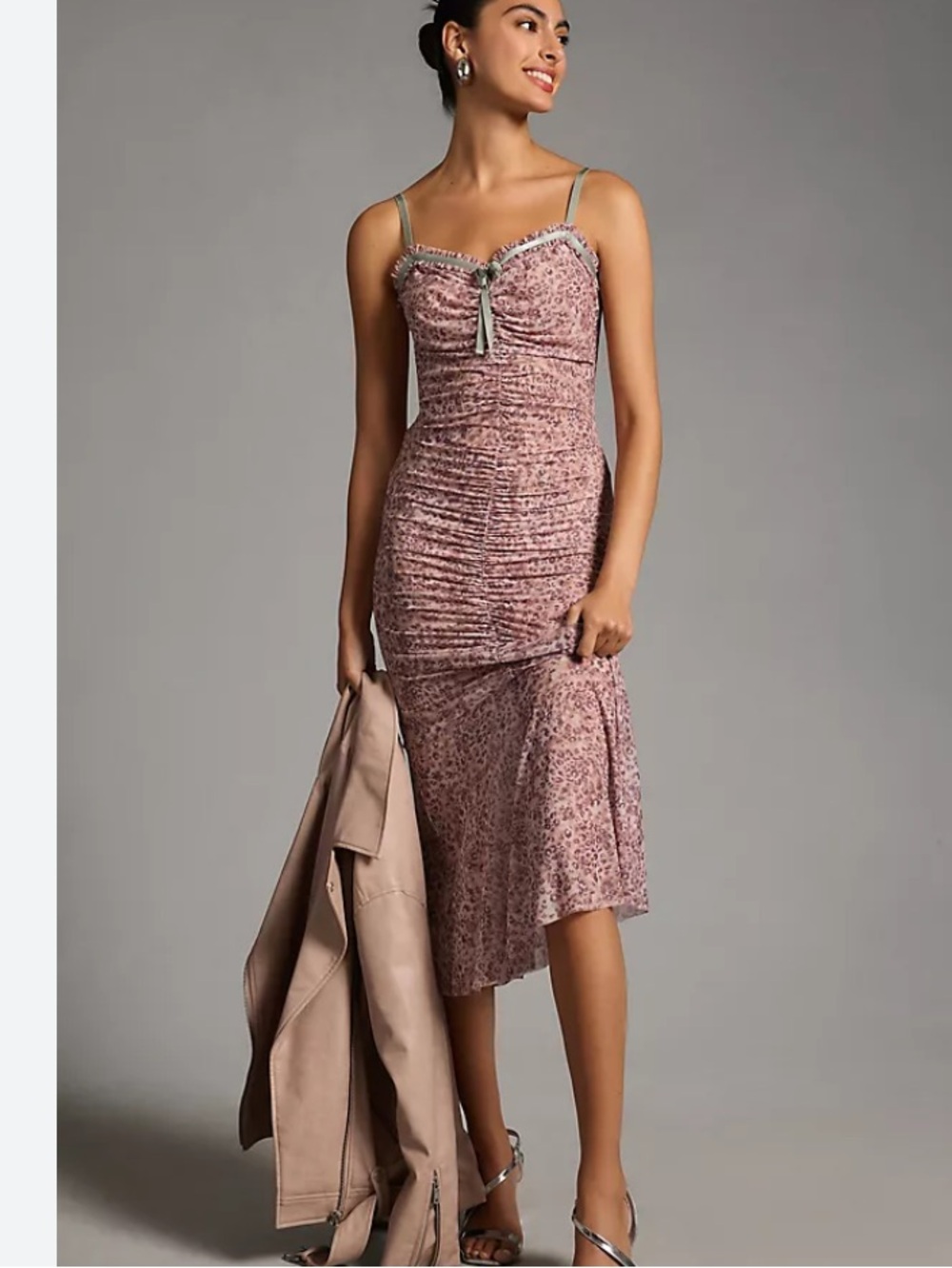 New Anthropologie Blush Pink Slip Midi Fitted Dress with Chain Detail Sz Large - Picture 8 of 8